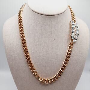 Vintage Gold Chain Necklace with Clear Rhinestone Accent 22 Inch Adjustable